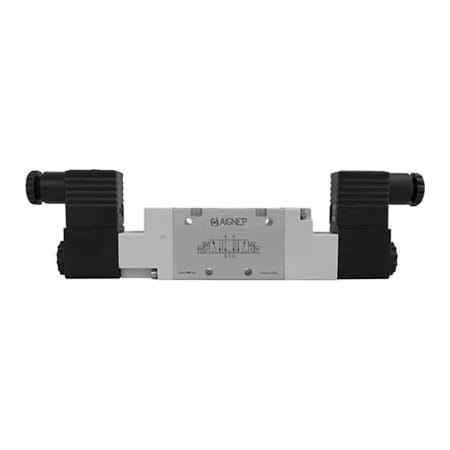 Alpha Technologies Aignep USA 5/3 Dbl Solenoid Valve, Pilot/Spring Closed Cntr 1/8 NPTF, 24V DC/2W Coil, Black Conn. 01VS07CC02N0301